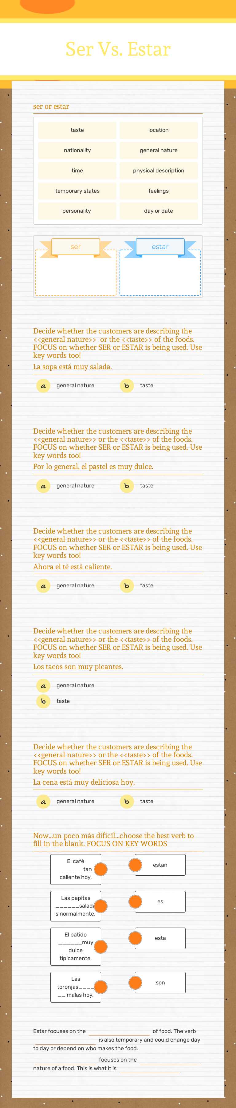 Ser Vs. Estar 1 worksheet preview image
