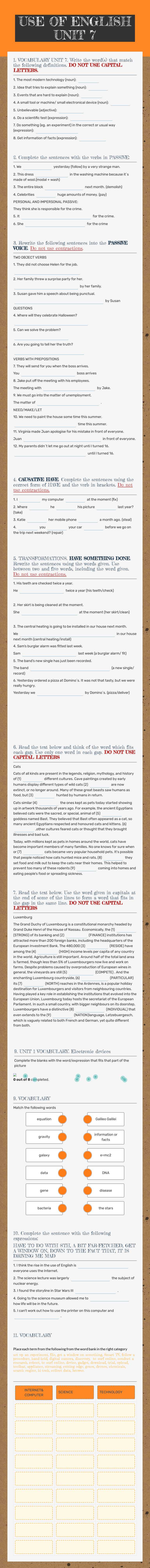 USE OF ENGLISH UNIT 7 Grade 12 worksheet preview