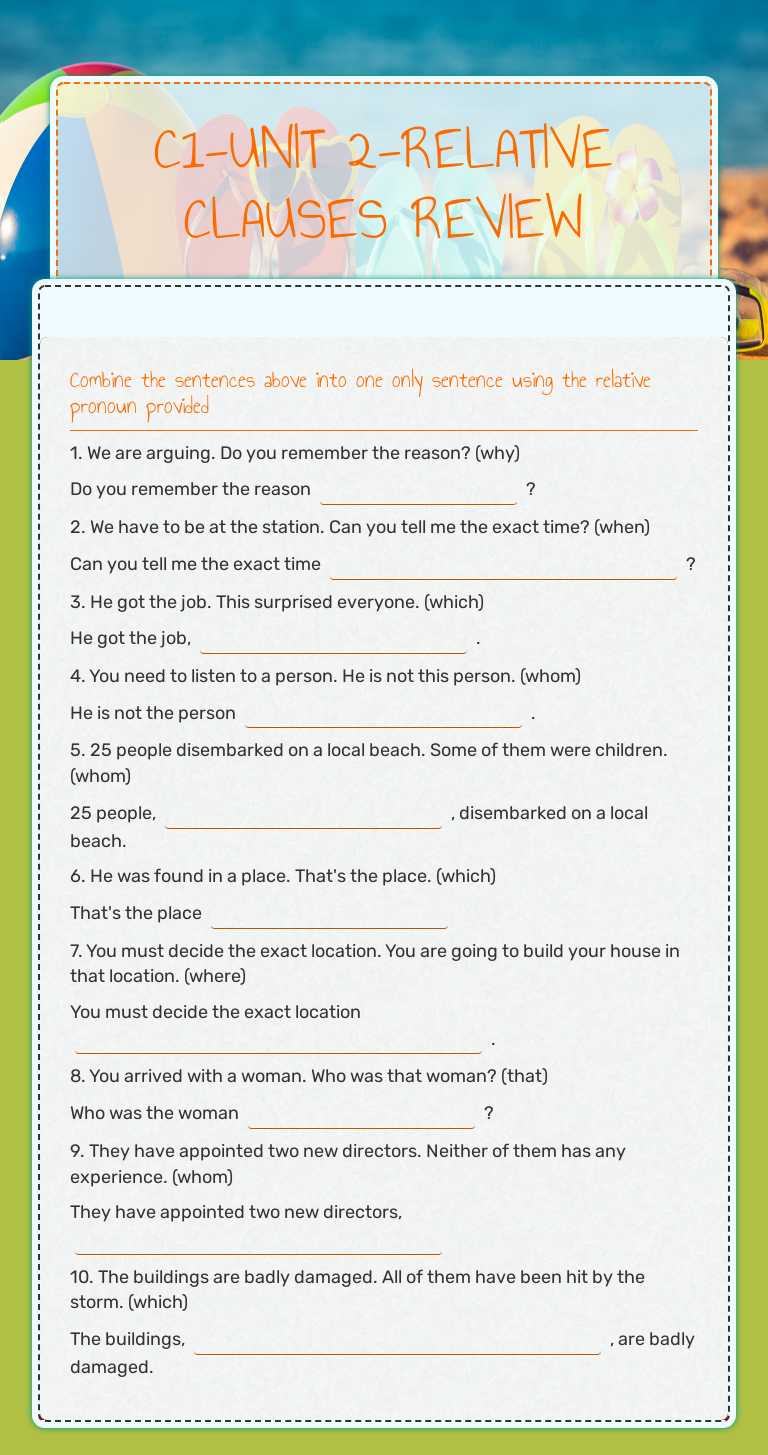 C1-UNIT 2-RELATIVE CLAUSES REVIEW worksheet preview image