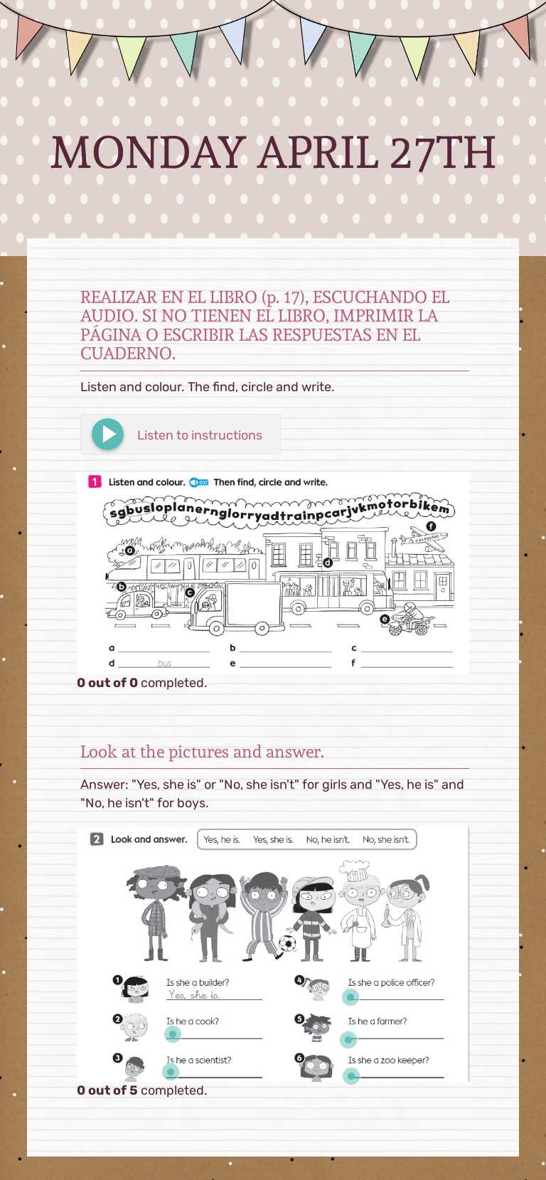 MONDAY APRIL 27TH worksheet preview image