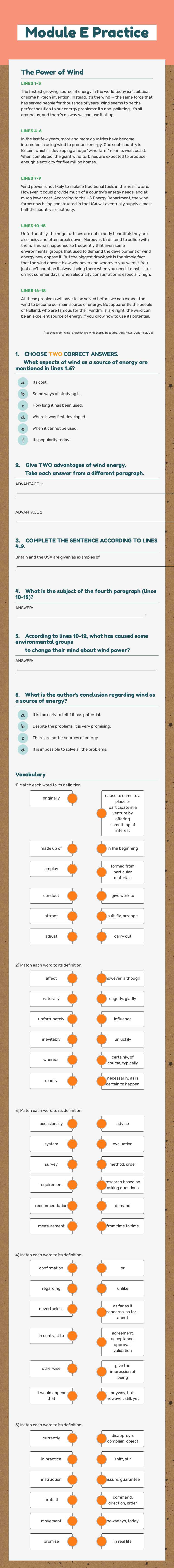 Module E Practice worksheet preview image