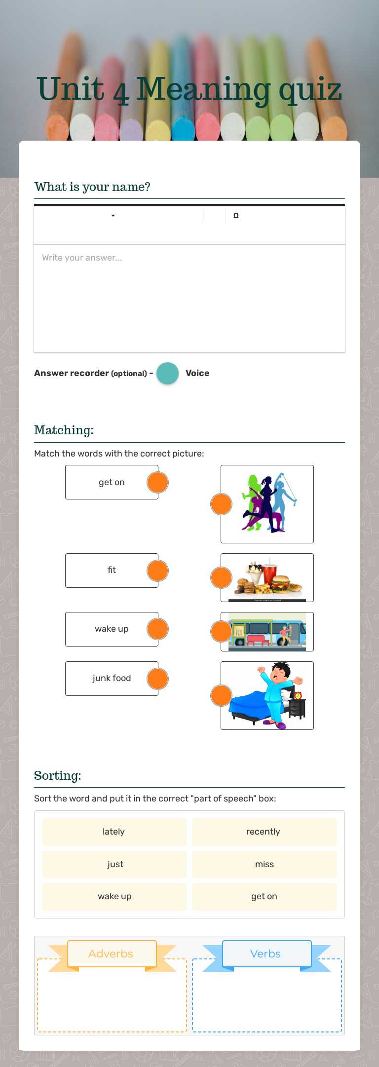 Unit 4 Meaning quiz worksheet preview image