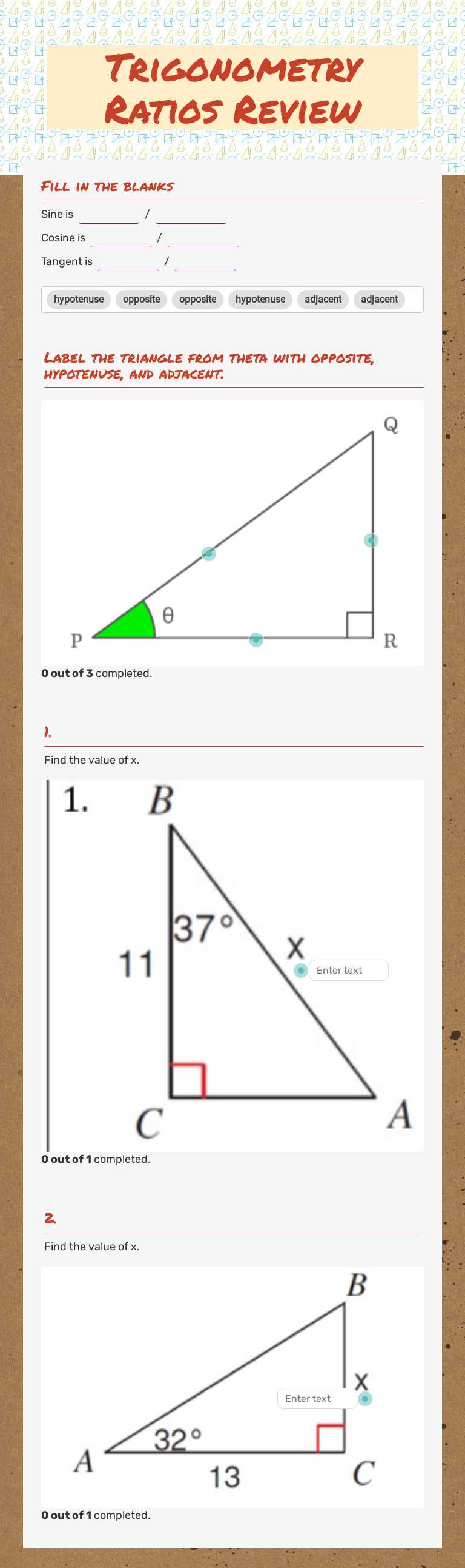 Trigonometry Ratios Review worksheet preview image