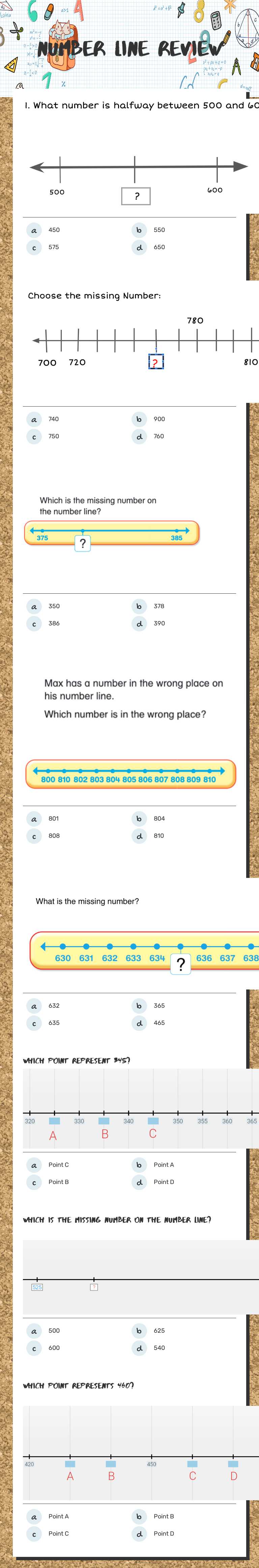 Number Line Review Grade 2 worksheet preview