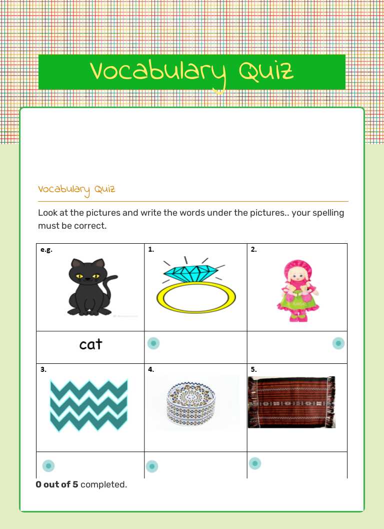 Vocabulary Quiz Grade 6 worksheet preview