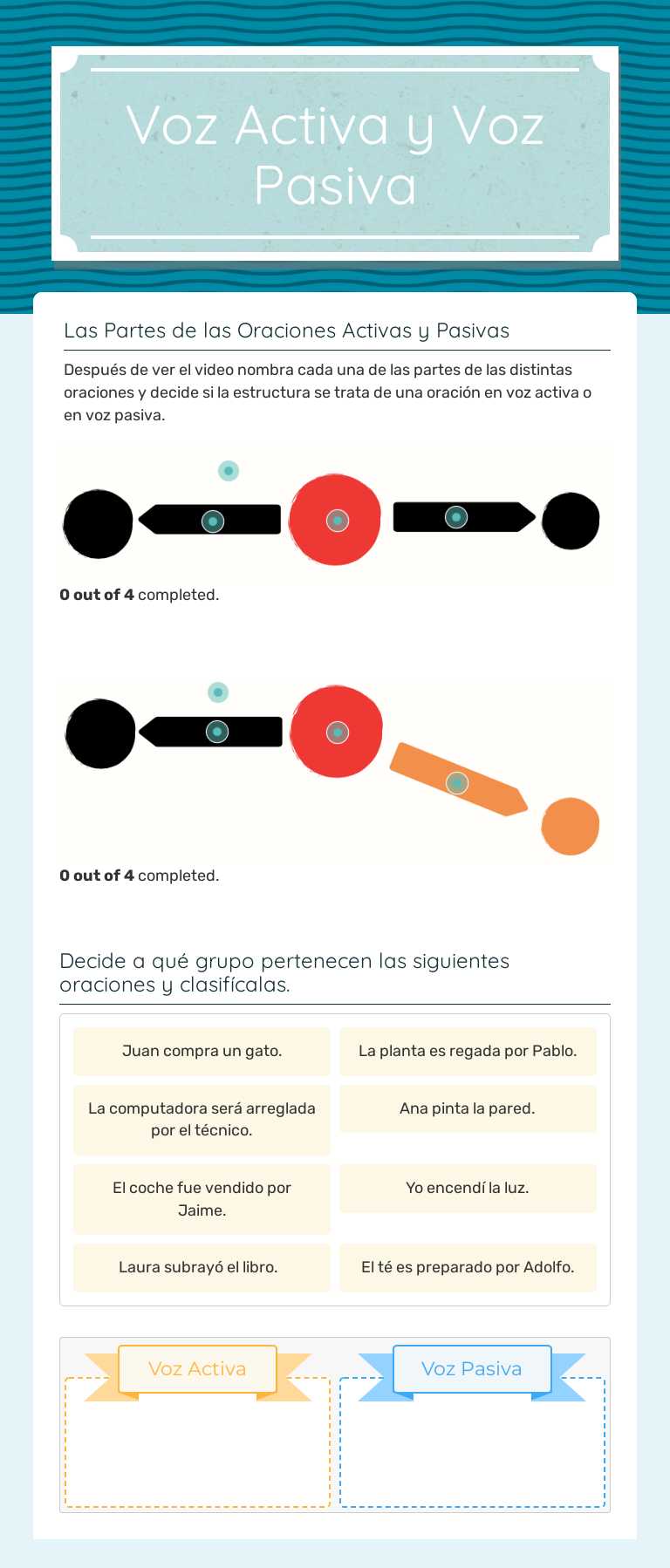 Voz Activa y Voz Pasiva Grade 5 worksheet preview