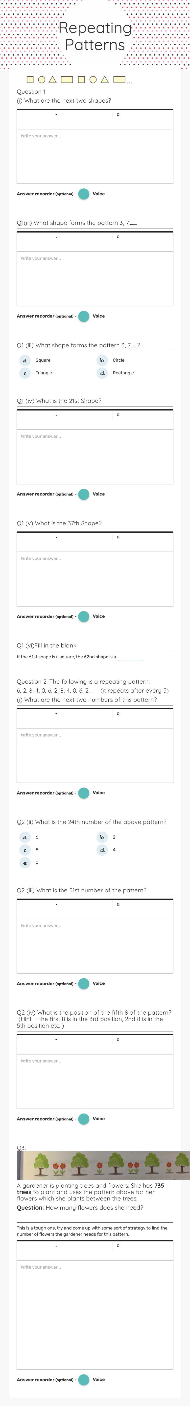 Repeating Patterns Grade 9 worksheet preview
