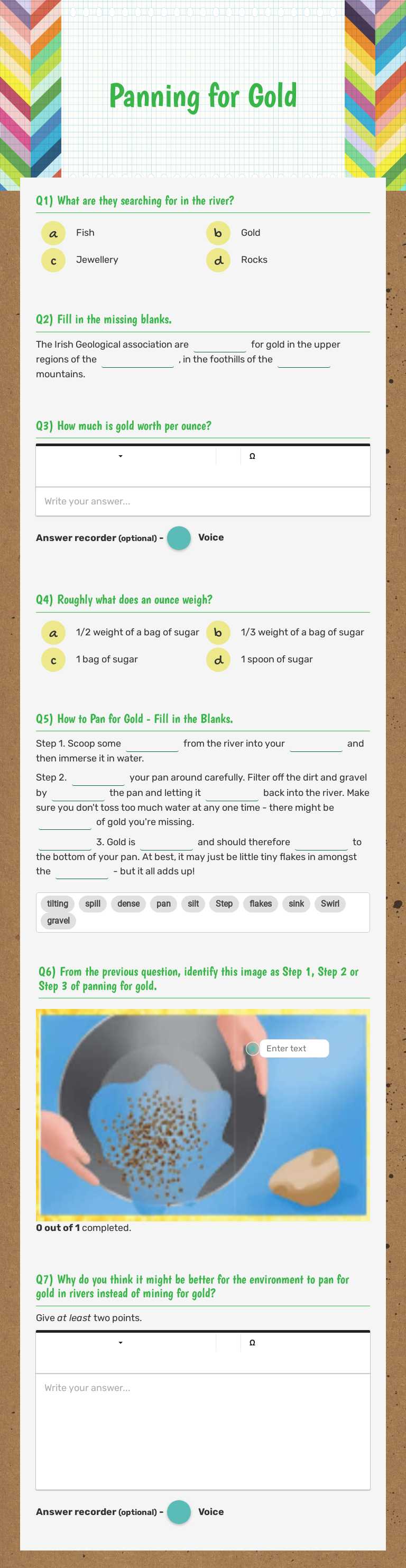 Panning for Gold worksheet preview image