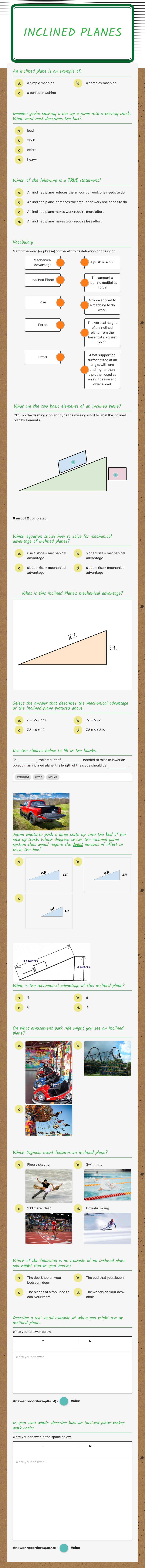 Inclined Planes worksheet preview