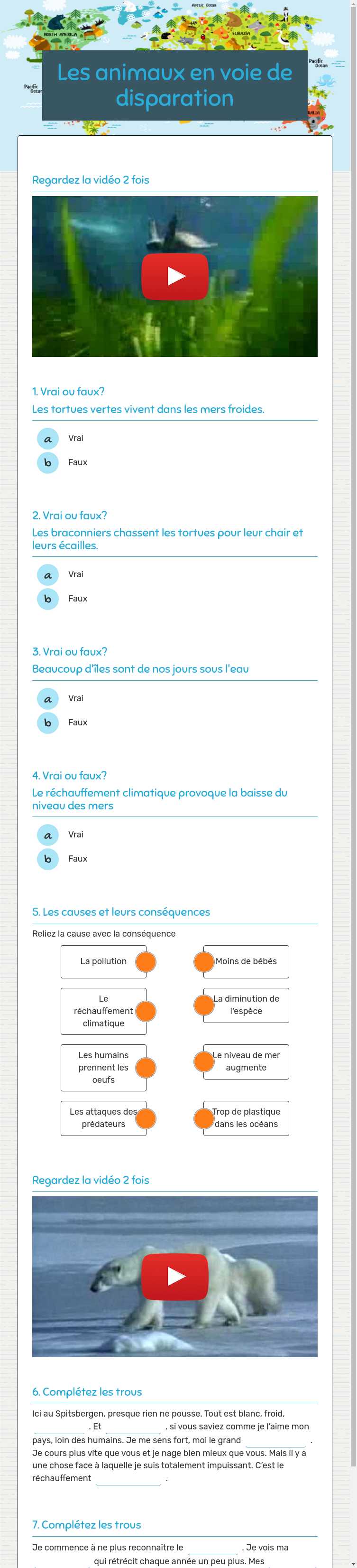 Les animaux en voie de disparation Grade 10 worksheet preview