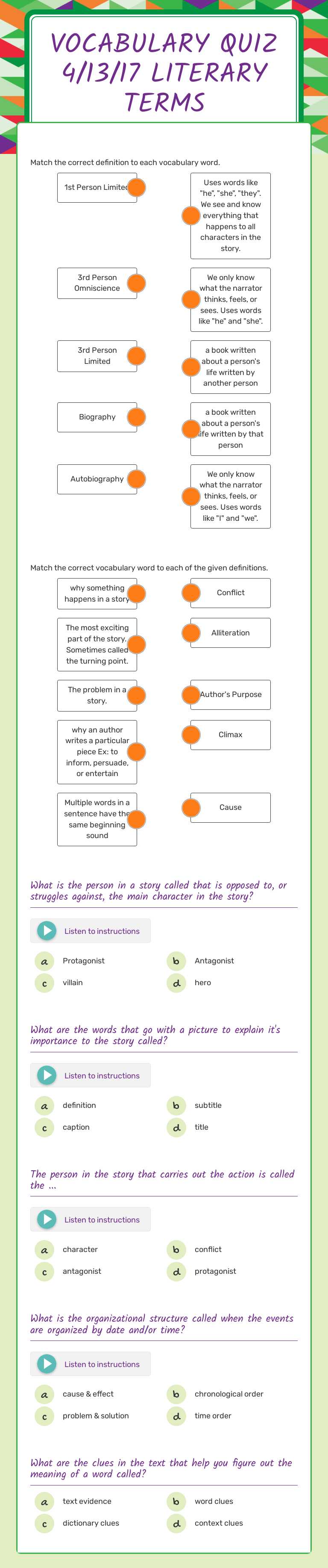 Vocabulary Quiz
4/13/17
Literary Terms worksheet preview image