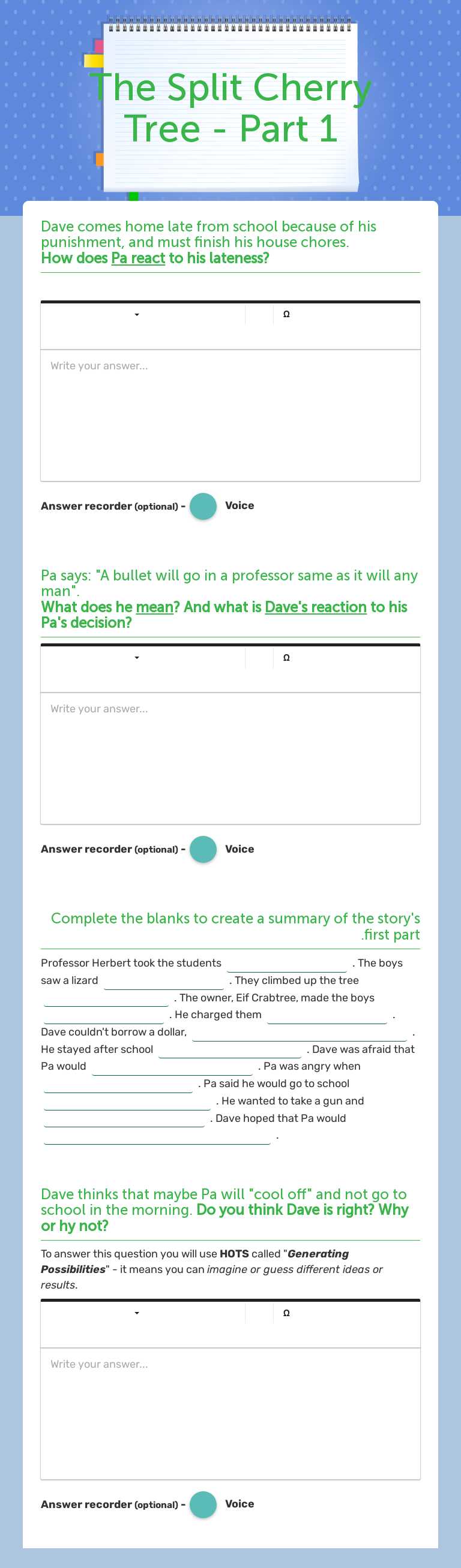 The Split Cherry Tree - Part 1 worksheet preview image