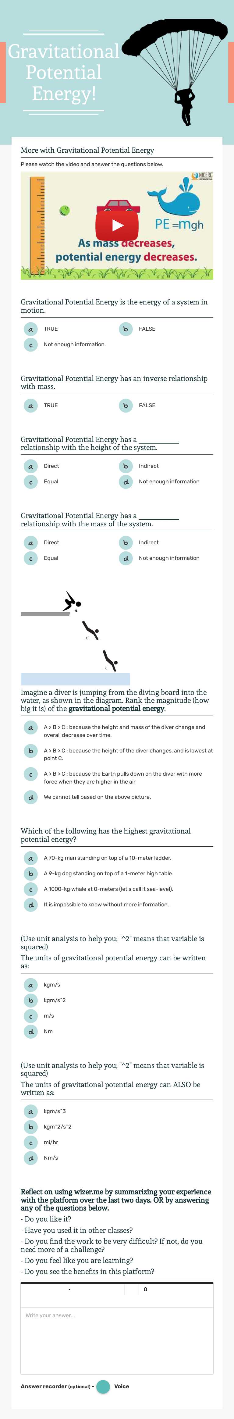 Gravitational Potential Energy! Grade 10 worksheet preview