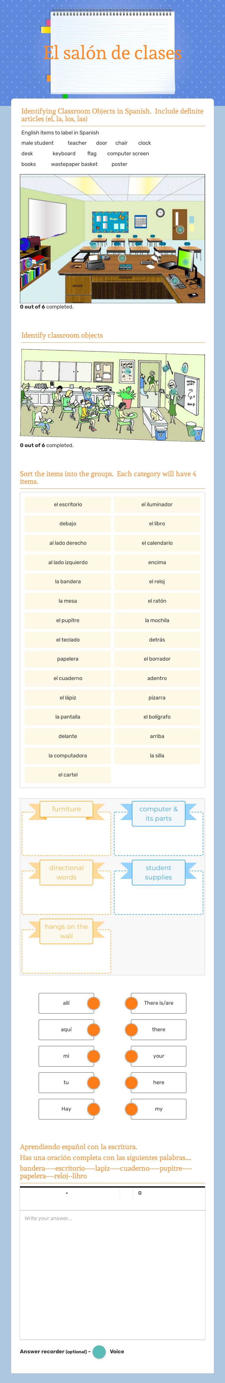 El salón de clase Grade 8 worksheet preview