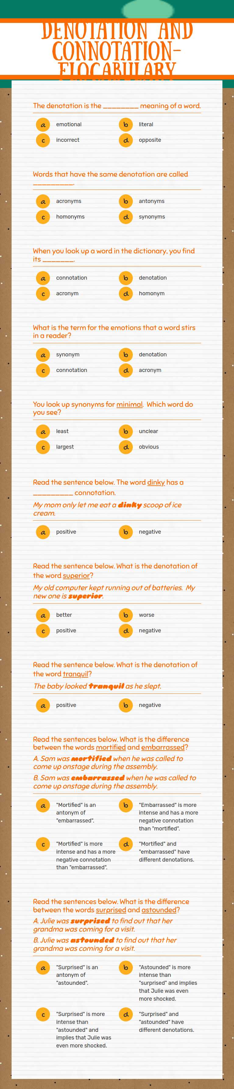 Denotation and connotation- Flocabulary worksheet preview image