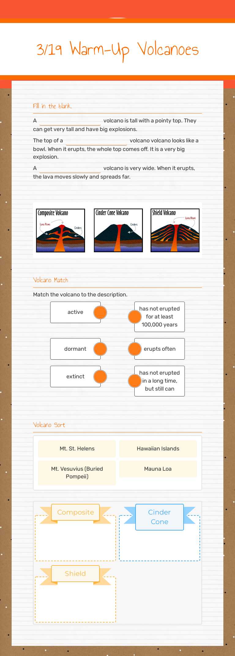3/19 Warm-Up
Volcanoes worksheet preview image