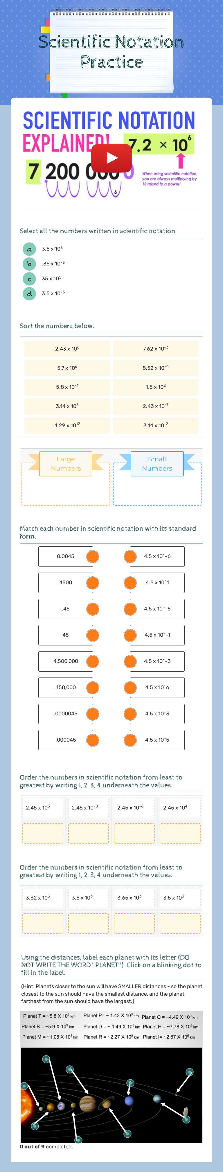 Scientific Notation Practice worksheet preview image