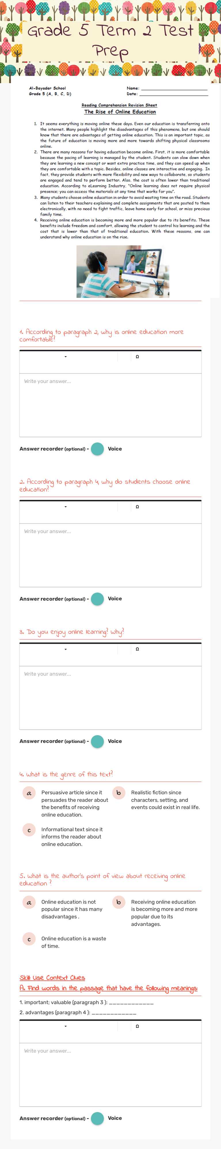 Grade 5 Term 2 Test Prep worksheet preview image