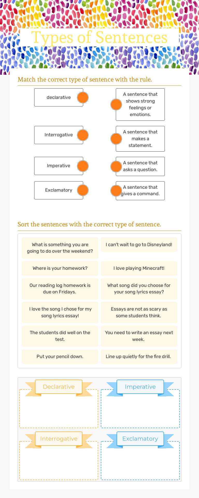 Types of Sentences worksheet preview image