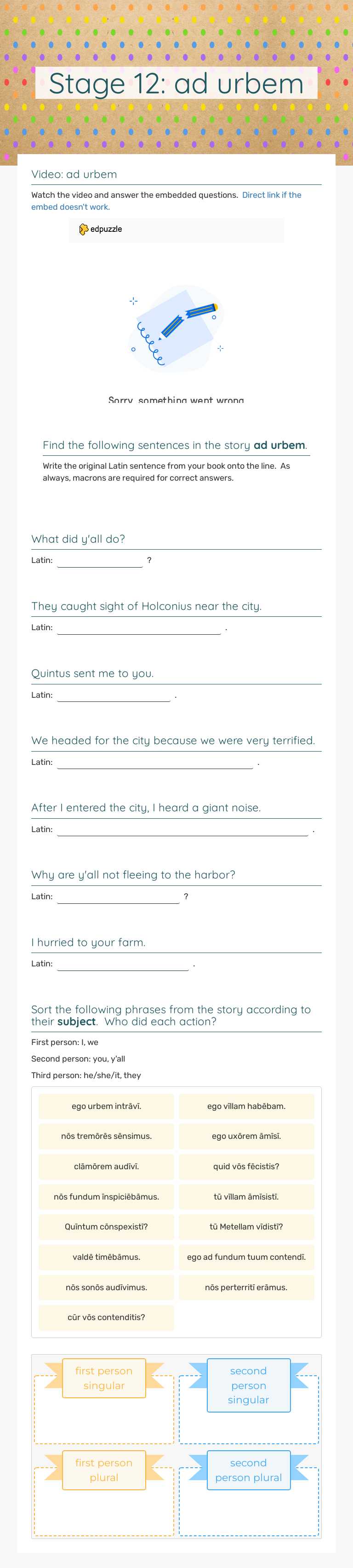Stage 12: ad urbem worksheet preview image