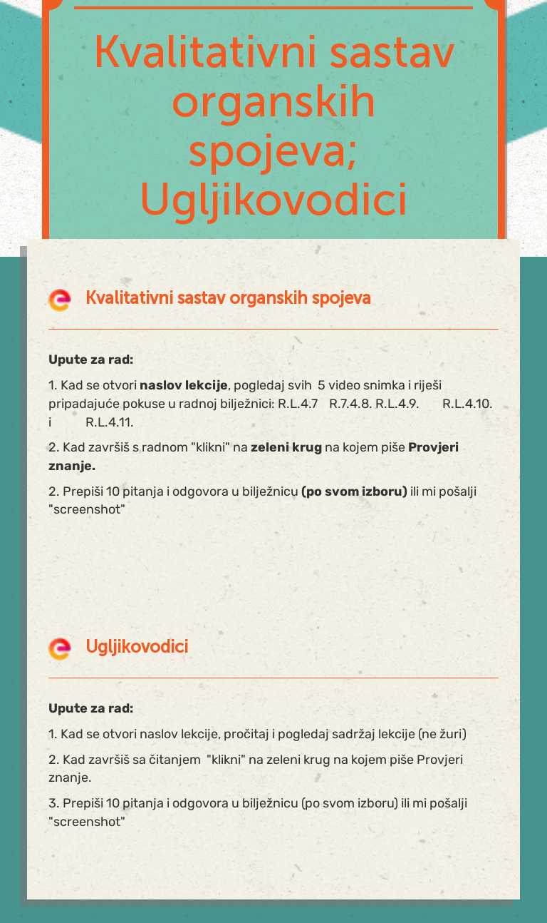Kvalitativni sastav organskih spojeva; Ugljikovodici worksheet preview image