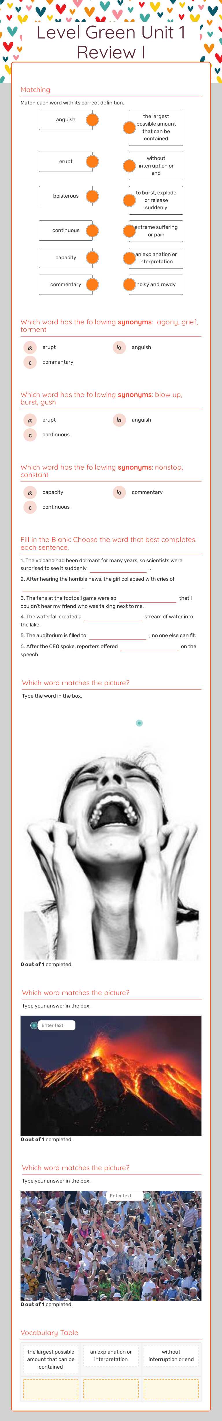 Level Green Unit 1   Review I Grade 7 worksheet preview