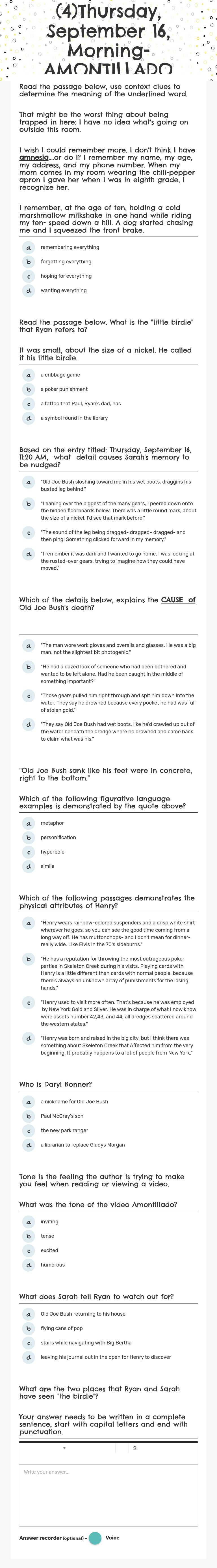 (4)Thursday, September 16, Morning- AMONTILLADO worksheet preview image