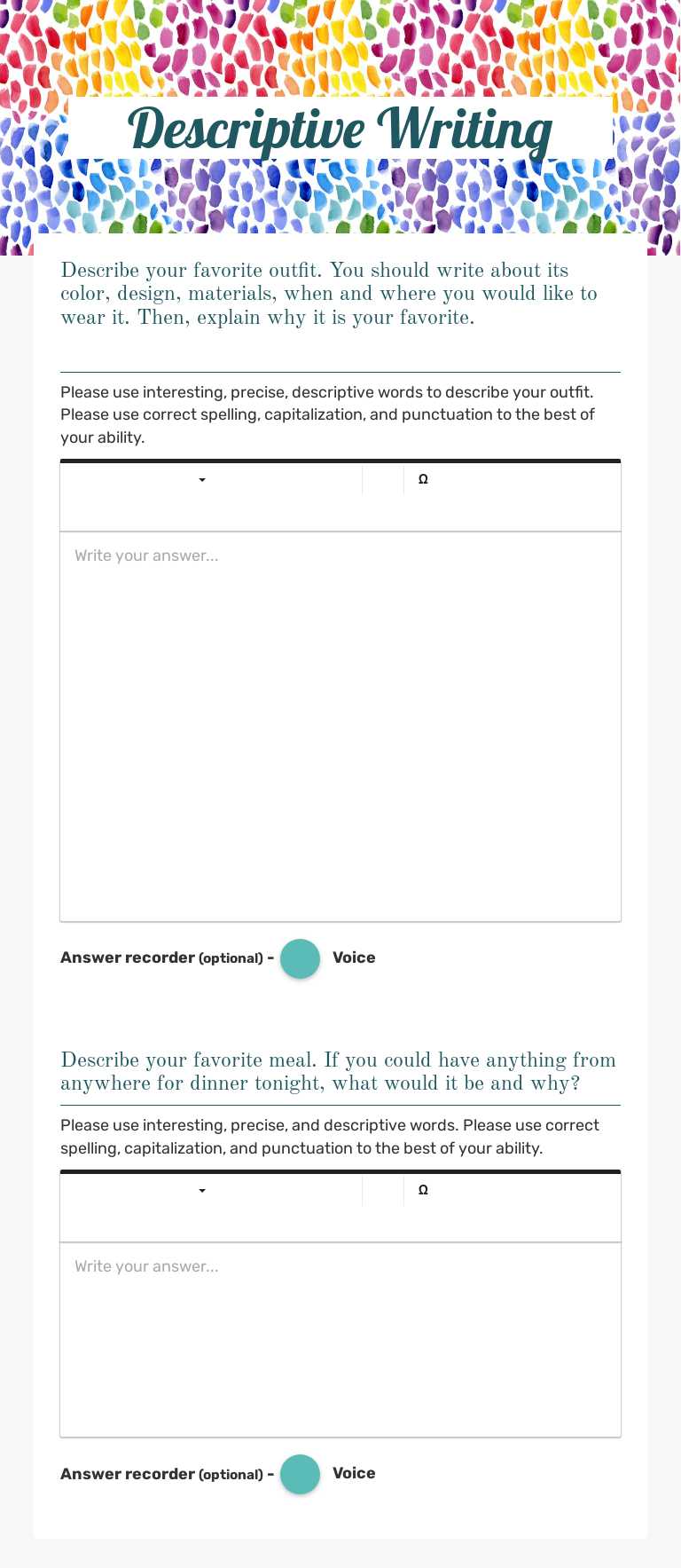 Descriptive Writing worksheet preview image