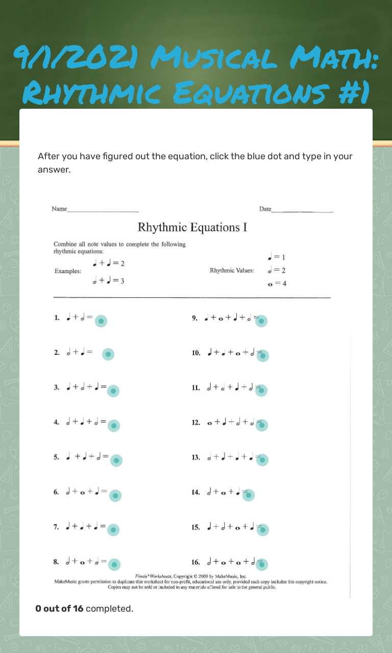 9/1/2021 Musical Math: Rhythmic Equations #1 worksheet preview image