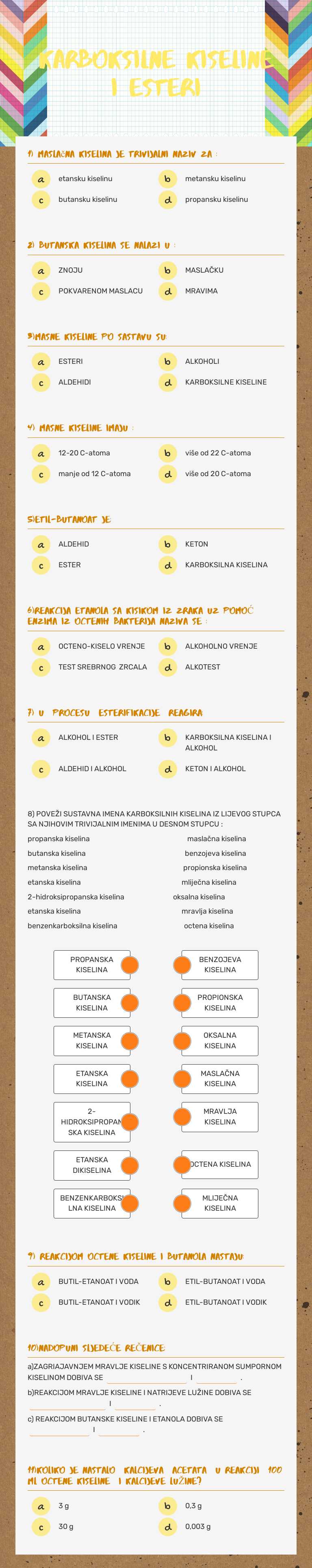 KARBOKSILNE KISELINE I ESTERI worksheet preview image