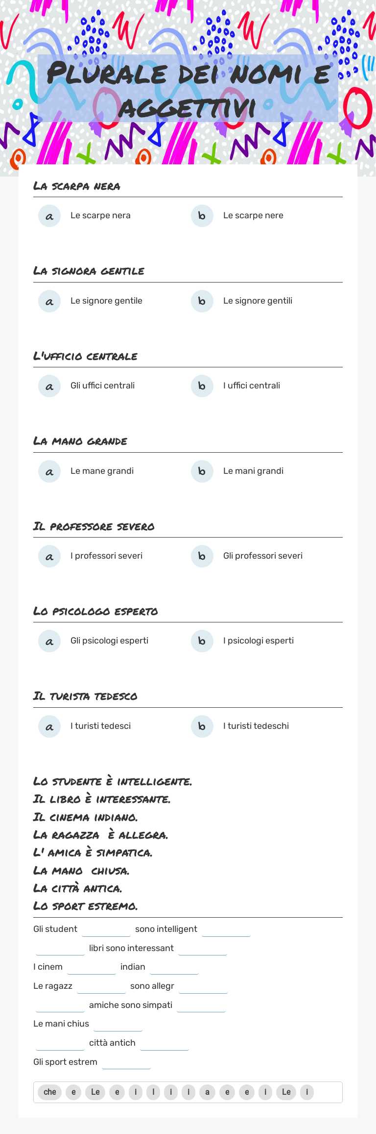 Plurale dei nomi e aggettivi worksheet preview image