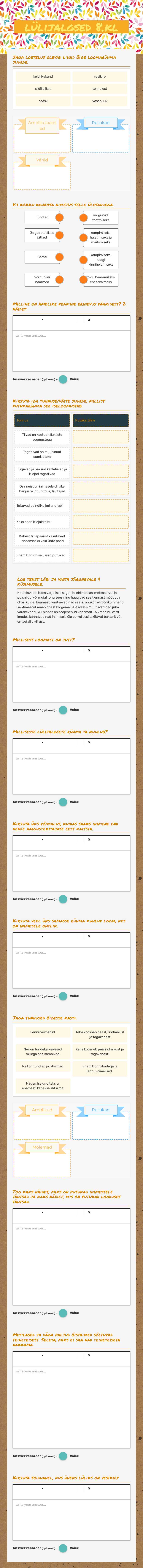 lülijalgsed 8.kl worksheet preview image