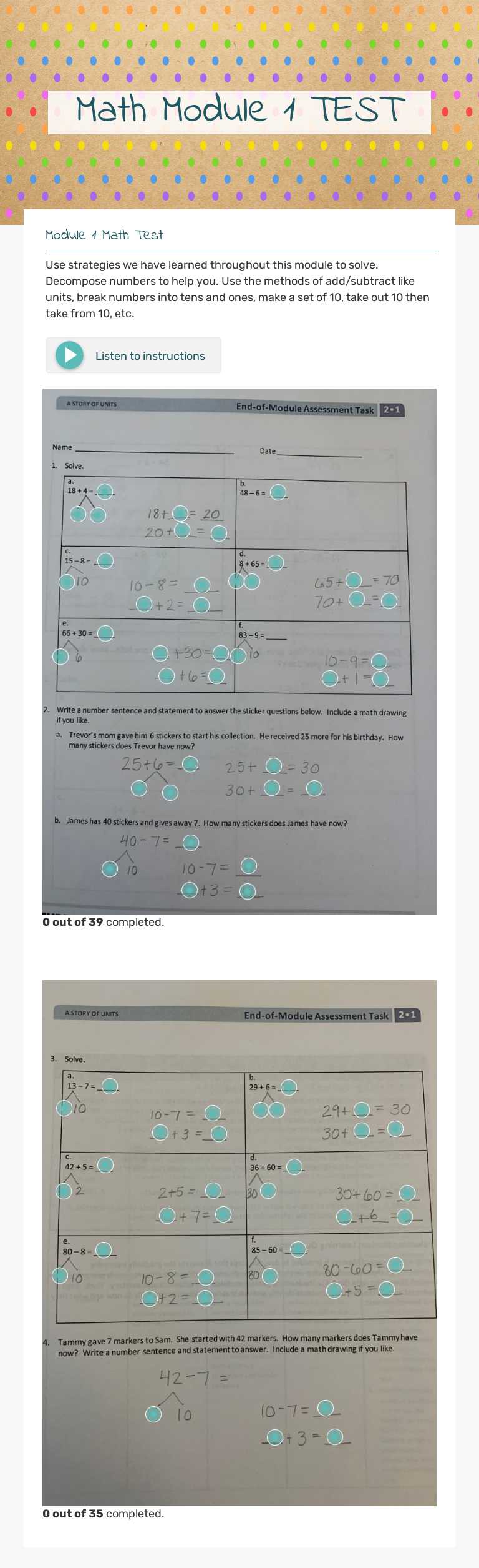 Math Module 1 TEST Grade 2 worksheet preview