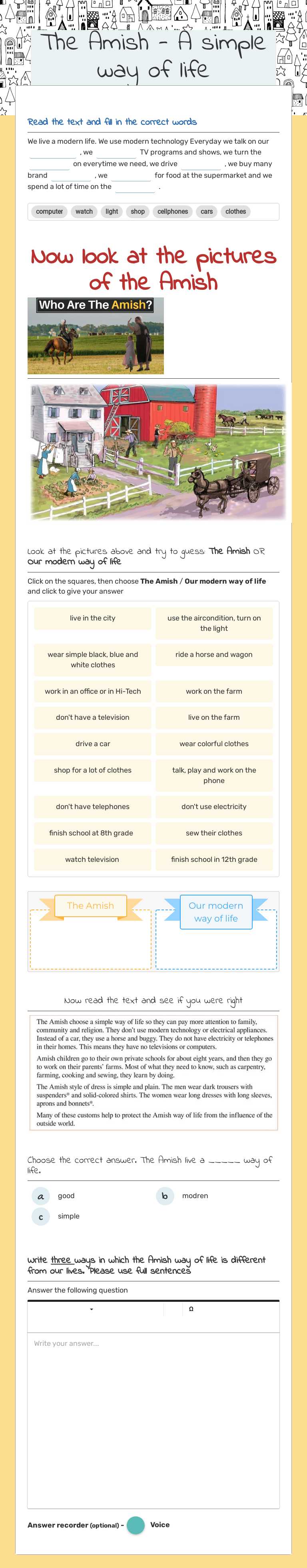 The Amish - A simple way of life worksheet preview image
