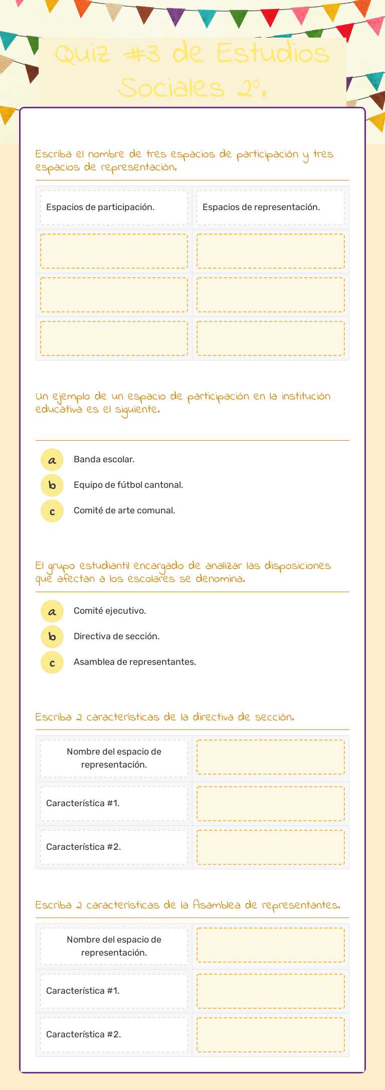 Quiz #3 de Estudios Sociales 2°. worksheet preview image