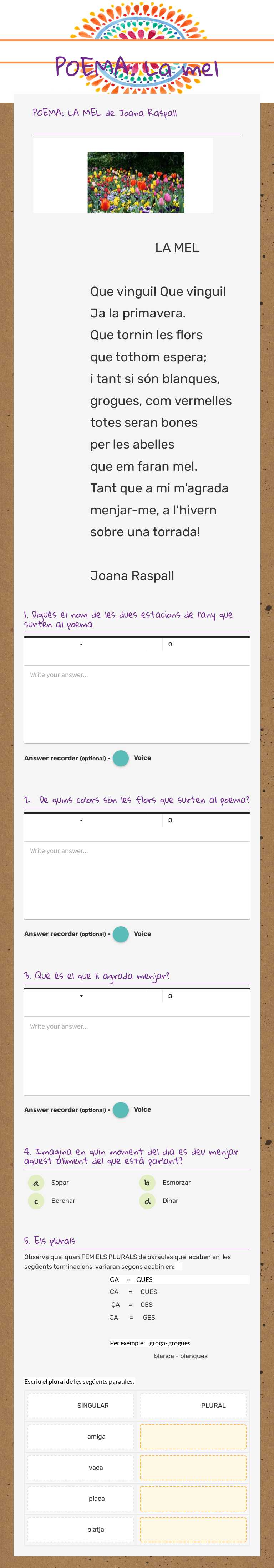 POEMA: La mel worksheet preview image