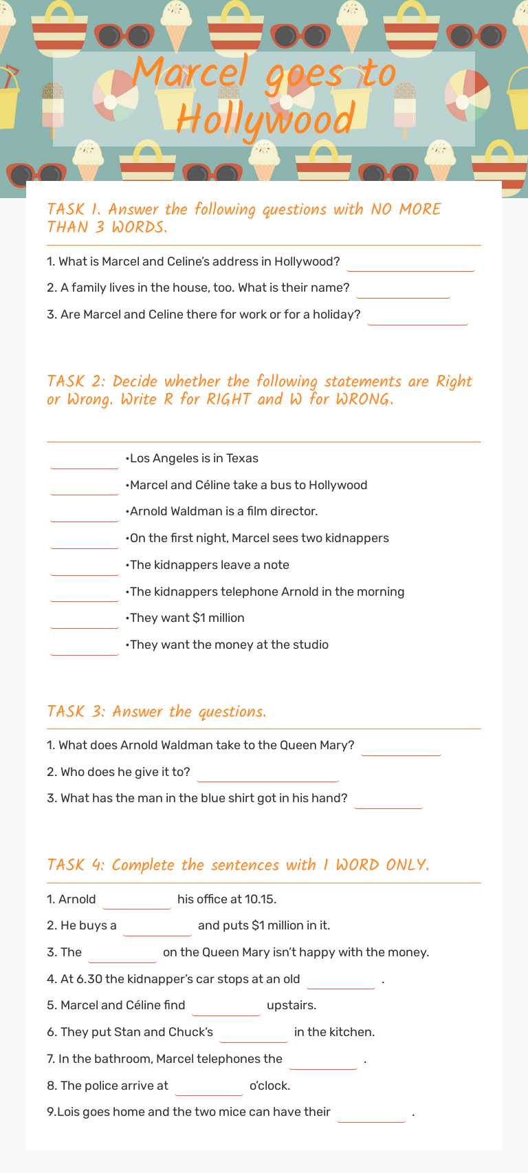 Marcel goes to Hollywood worksheet preview image