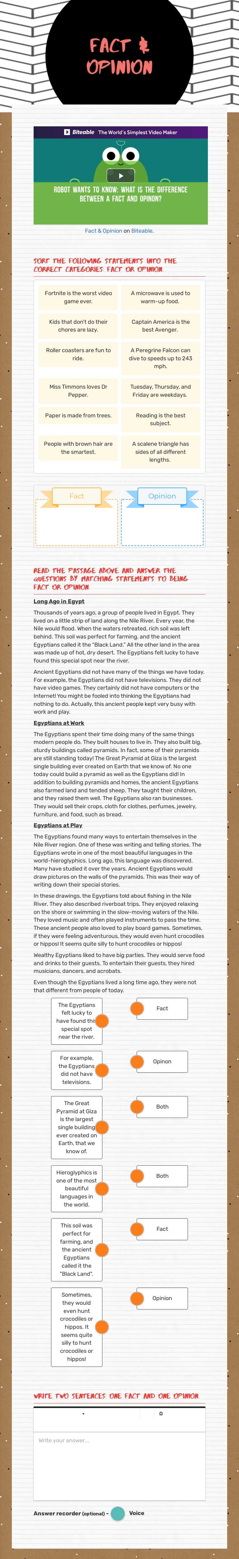 Fact & Opinion Grade 5 worksheet preview