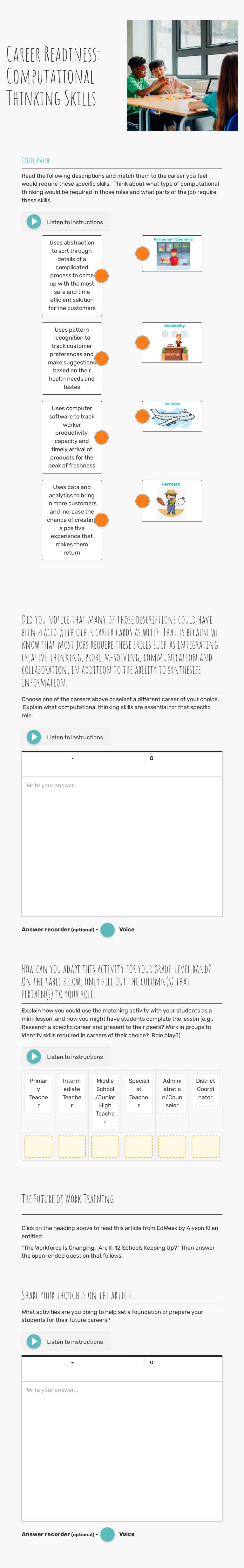 Career Readiness: Computational Thinking Skills Grade 1 worksheet preview