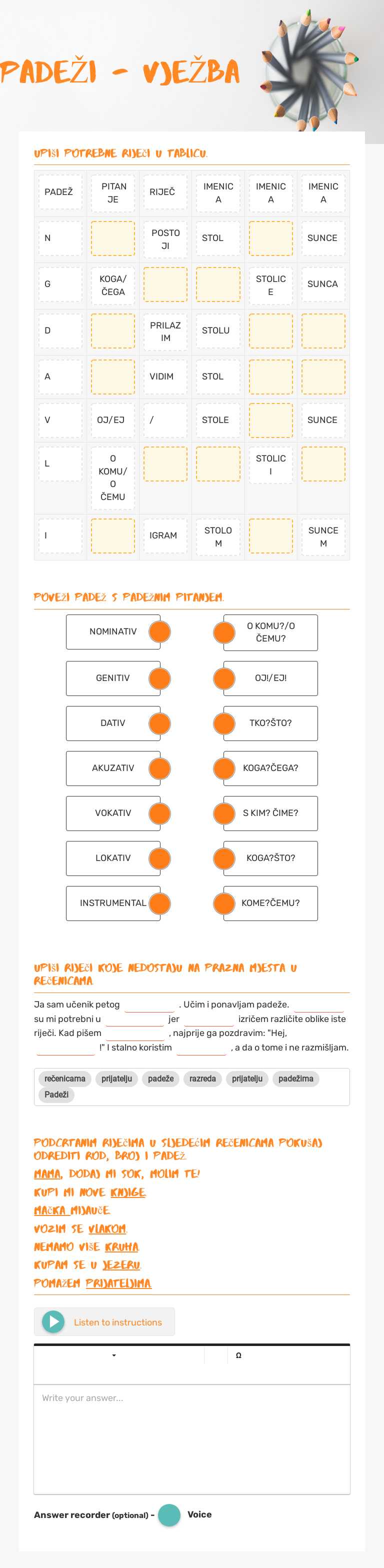PADEŽI - VJEŽBA worksheet preview image