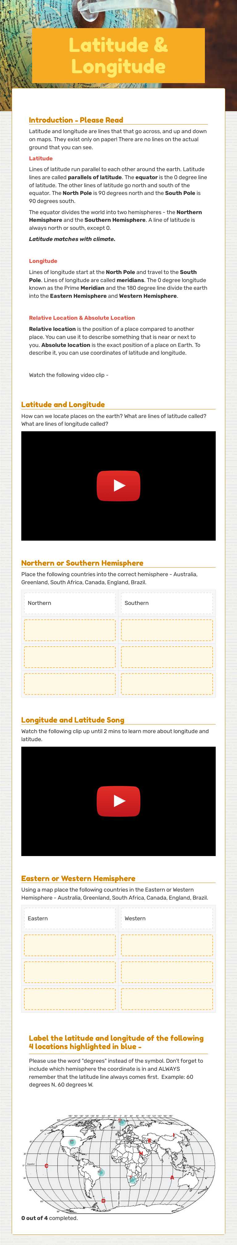 Latitude &  Longitude worksheet preview image