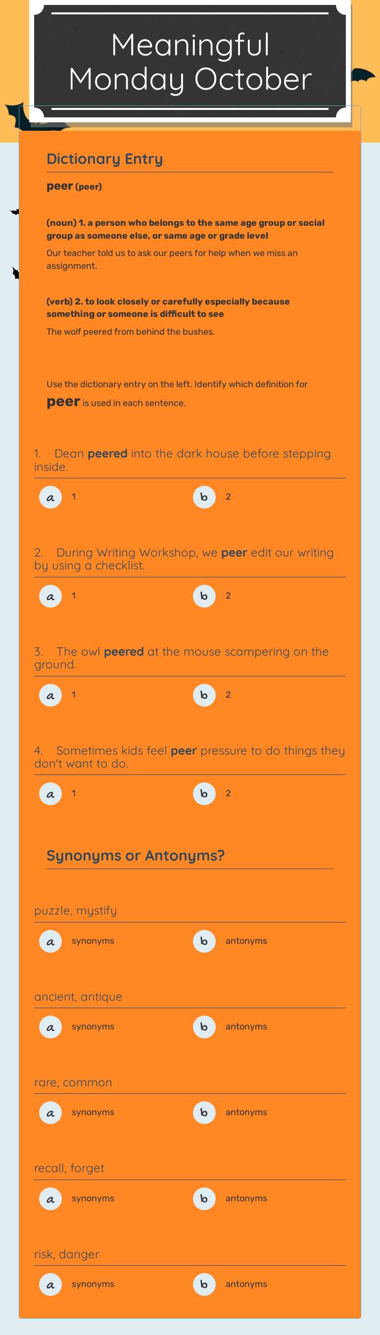 Meaningful Monday October Grade 4 worksheet preview