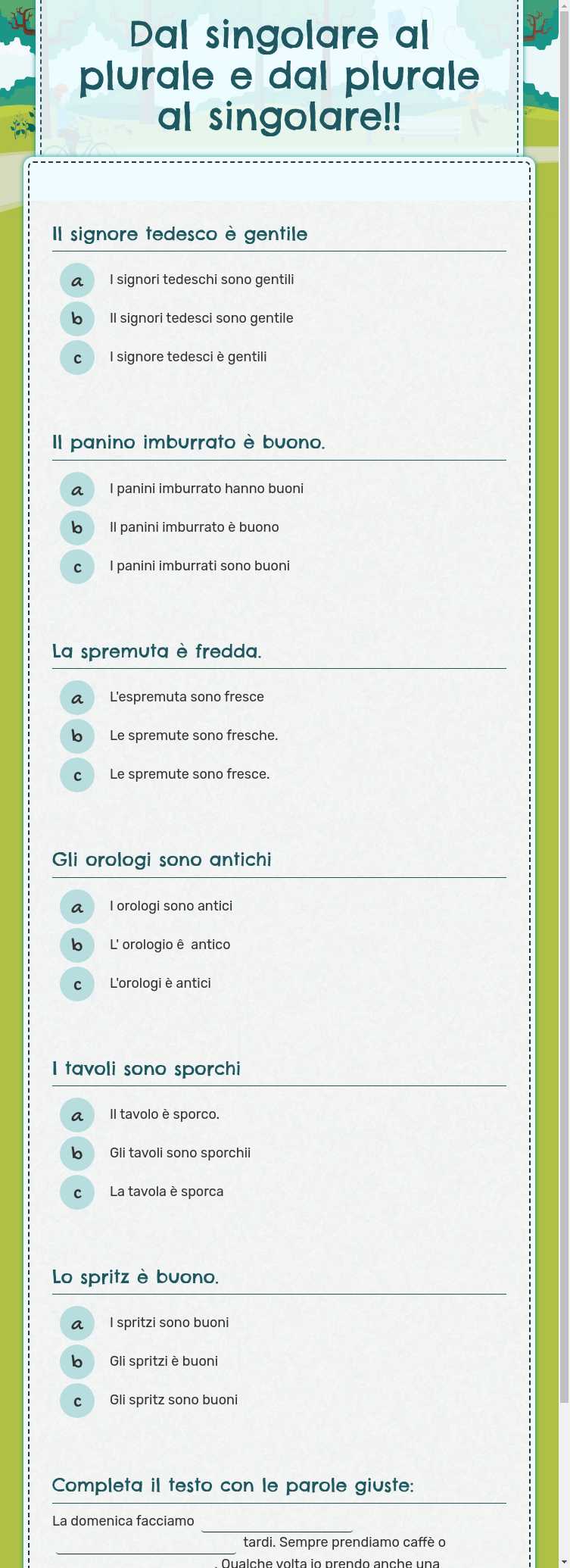 Dal singolare al plurale e dal plurale al singolare!! worksheet preview image