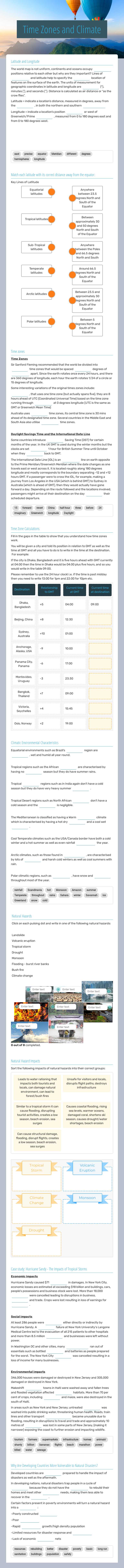 Time Zones and Climate worksheet preview