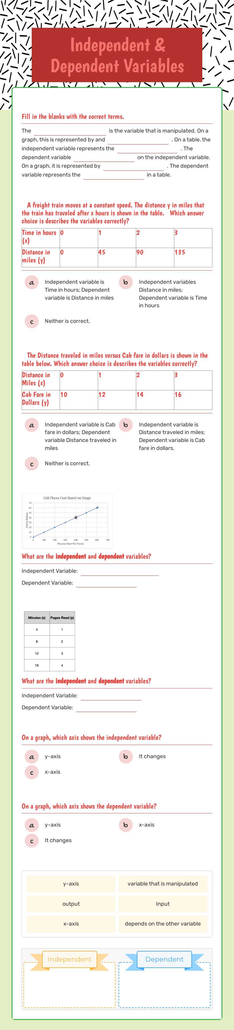 Independent & Dependent Variables worksheet preview image