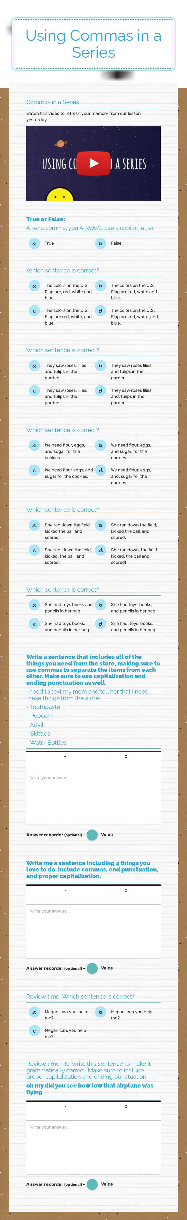 Using Commas in a Series Grade 5 worksheet preview