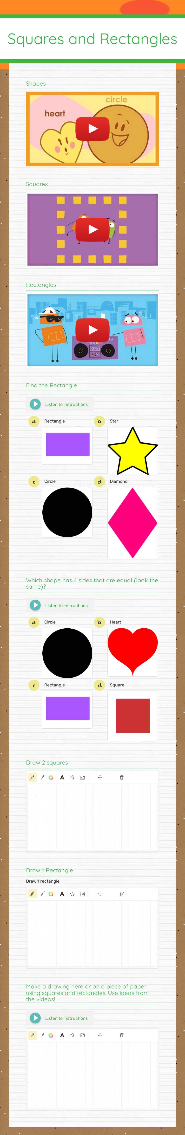 Squares and Rectangles worksheet preview image