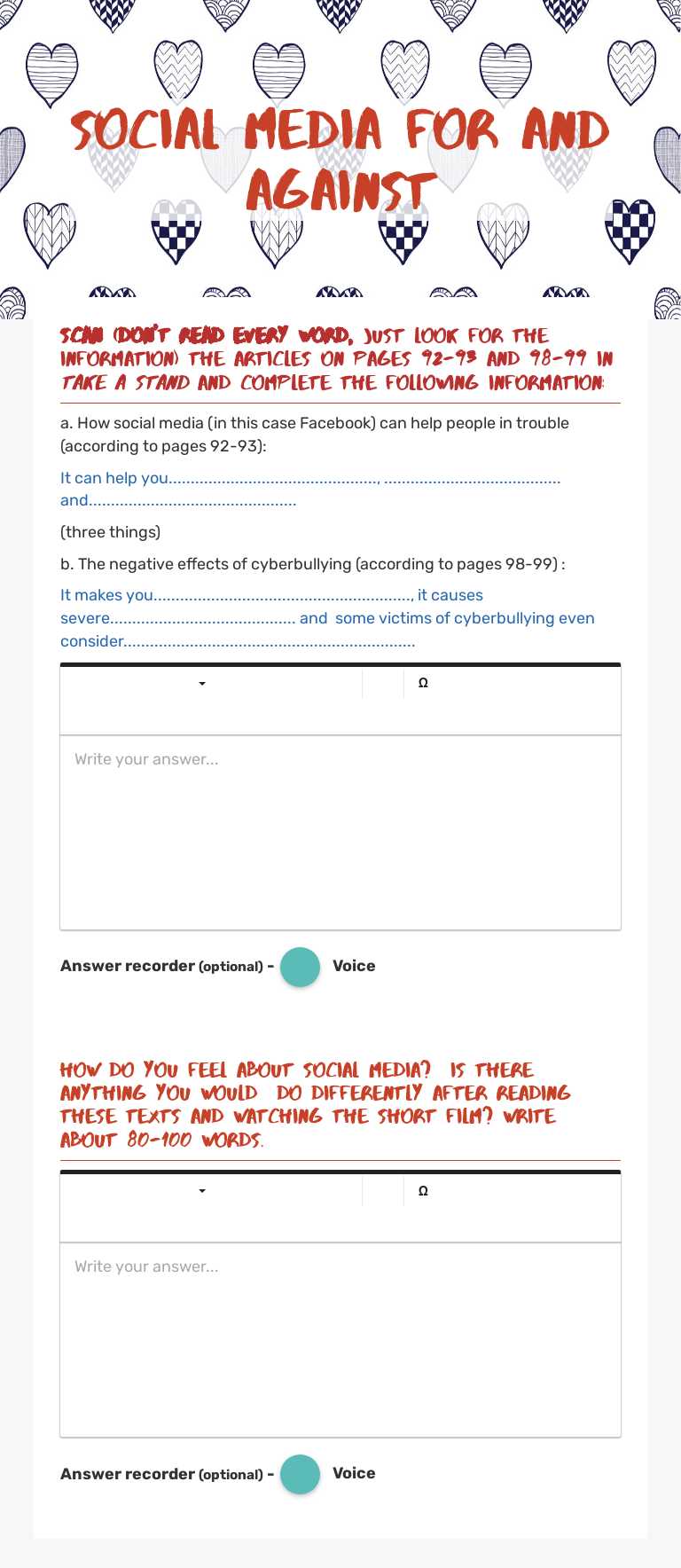 Social Media For and  Against Grade 10 worksheet preview
