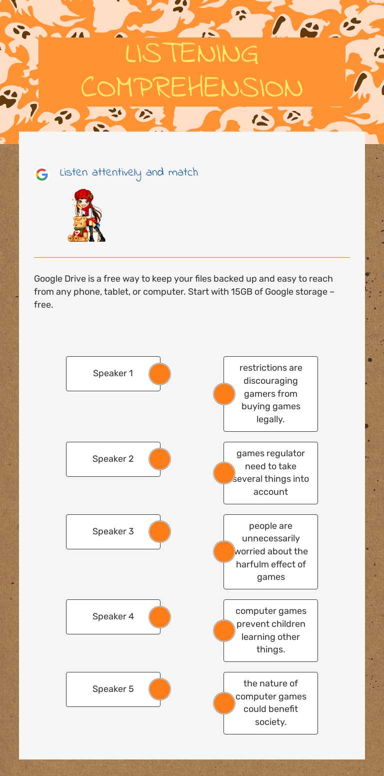 LISTENING COMPREHENSION Grade 6 worksheet preview