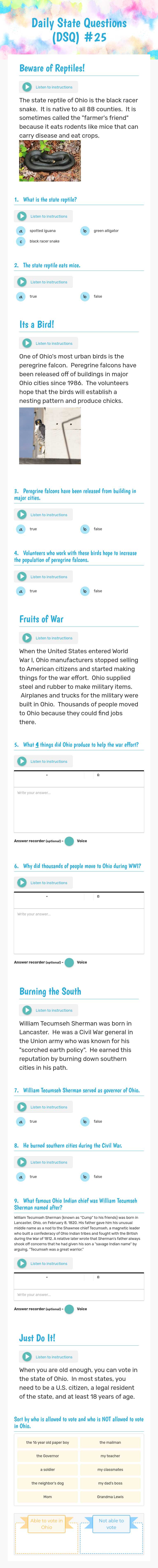 Daily State Questions (DSQ) #25 worksheet preview image